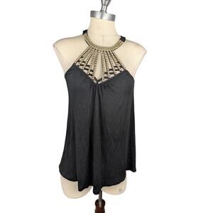Crave Fame Juniors' Embellished Cage Front Tank Top Black‎ Size S